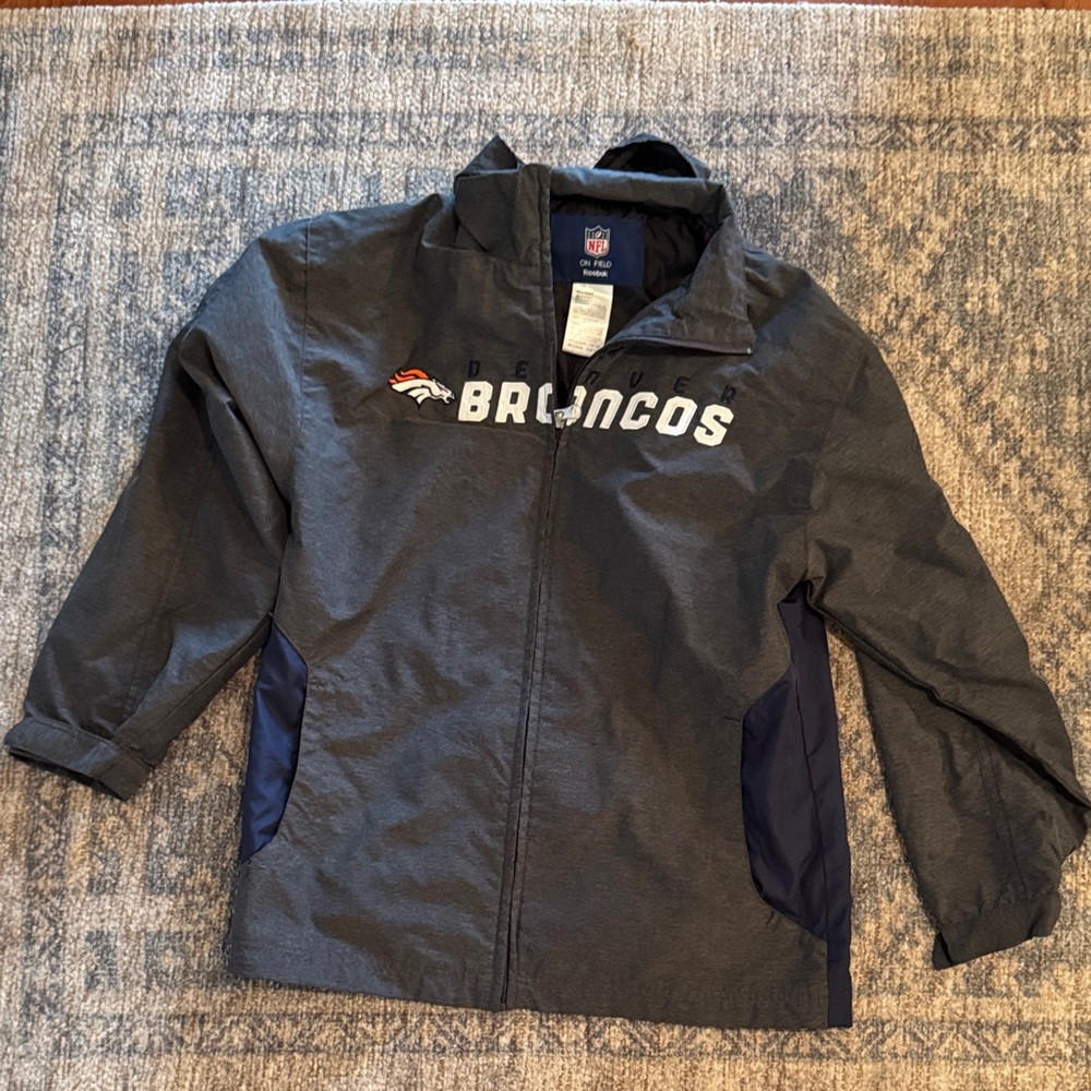 Denver Broncos NFL On Field Reebok Kids Gray/Blue Zipper WindBreaker Rain Coat